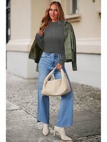 Women's Wool Blend Fall Sweaters Mock Neck Business Casual Outfits JQ2E - Màu xám đen - Xem 7
