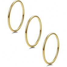 Milacolato 3pcs 1mm Stainless Steel Women's Plain Band Knuckle Stacking Midi Rings Comfort Fit Silver/Gold/Rose Tone