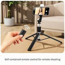 70'' Extendable Selfie Stick Tripod With Wireless Remote & Light – Portable Phone Stand For Smartphones And Cell Phones - Black - View 5