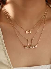 3pcs/Set Rhinestone 12 Zodiac Sign Chain Necklace Set, Women's Versatile Daily Accessory