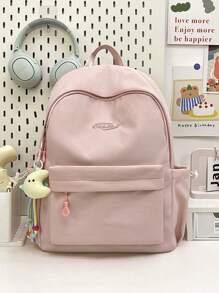 1 pièce Sac à dos grande capacité de style japonais Harajuku, de couleur unie simple et à la mode, avec fermeture éclair en nylon. Conception de niche, bretelles réglables confortables et polyvalentes. Sac à dos lisse pour la rentrée scolaire, convenant aux sorties, à l'extérieur et à un usage quotidien. C'est le cadeau parfait pour les adolescents (sans pendentifs inclus)