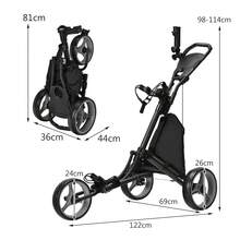 GOFLAME Golf Push Cart Quick Folding Golf Bag Holder With 3 Removable Wheels Storage Bag - Grey - View 2