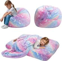 Kids Bean Bag Chair Turn Into Beanbag Bed, Unicorn Toddler Bean Chair For Girl Boy Sleeping, Lazy Children Bean Bags With Filler, Convertible Child Floor Mattress, Colorful Rainbow - màu nâu - Xem 7