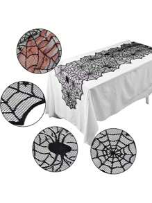 1 pezzo di Tappetino da tavola/Tovaglia nera a ragnatela per feste orrore di Ognissanti, tavolo da pranzo, decorazione del camino, Natale