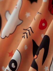 Women Halloween Pajama Set, Ghost Pumpkin Print Short Sleeve Button Closure Top With Shorts Sleepwear Loungewear - 金色 - 查看 6