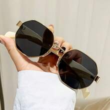 Personalized Geometric Sunglasses, Fashionable Large Frame Coffee Brown Sunglasses, Large Frame Metal Glasses