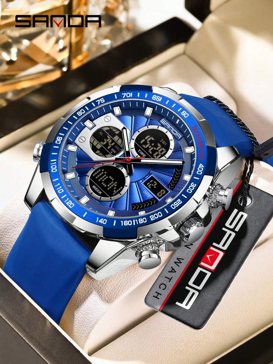 SANDA. SANDA Fashion Military LED Digital Watch For Men Business Multifunctional Timing Alarm Waterproof Wristwatch Men Shockproof Sport Quartz Analog Wrist Watch Outdoor Sport Clock