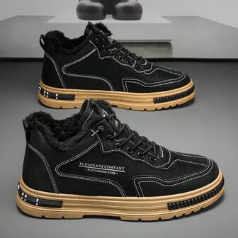 Winter New Men's Shoes Thick Bottom Plush Warm Snow Boots Versatile Sneakers, Anti-Slip Warm Casual Men's Shoes, Suitable For Outdoor Activities In Winter