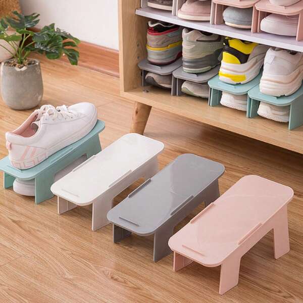 1 Peça Prateleira de Sapatos Minimalista, Organizador de Armazenamento de Sapatos de Dobragem Fácil, Prateleira de Sapatos Ajustável de 2 Andares Tudo em Um