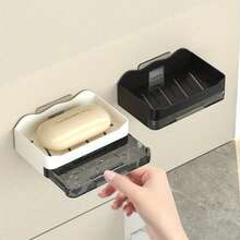 2pcs/1pc Soap Dish With Drain Rack, Plastic No-Drilling Soap Dish, Suitable For Bathroom, Toilet And Kitchen, Wall-Mounted Soap Storage Box With Tray13.3cm*8.3cm Gray/Black/White, Suitable For Dormitory And Home Decoration ﻿ Bathroom - White - View 11