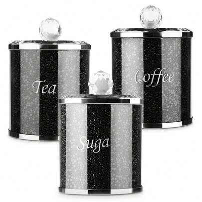 3pcs Diamante Glass Crushed Diamond Tea Coffee Sugar Jars Reusable Crystal Filled Tea Coffee Canisters With Lid For Kitchen Home Present