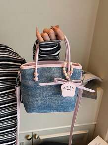 1 pieza (7.1 pulgadas*6.7 pulgadas*3.1 pulgadas) Bolso de mano de mujer, bolso de hombro, bolso cruzado, bolso de mensajero, mini bolso, material resistente, adecuado para compras, citas, salidas, viajes al trabajo, correa ajustable, decoración de lazo y perla linda, bolso casual elegante de color block