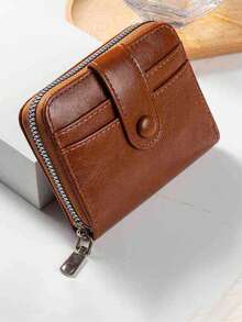 1 Stück Strukturierte Geldbörse für Herren, Business Kurz-Brieftasche mit Bi-Fold, kompakten Multi-Kartenfächern, multifunktionaler Kartenetui - Braun - Übersicht 8