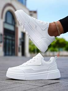 Women's Outdoor Casual Sneakers, New Breathable Non-Slip Durable Solid Color Platform Shoes, Comfortable Daily Wear, Spring & Autumn - trắng - Xem 2