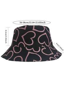 1pc Sweet Heart Print Reversible Bucket Hat, Women Fashion Versatile Sun Hat For Daily Wear And Valentine's Day