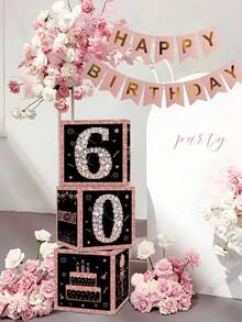 3Pcs Black Pink Birthday Paper Box,Happy 16th/21th/30th/40th/60th/50th Birthday Box,Glitter Elegant Square Paper Boxes,16th/21th/30th/40th/60th/50th Birthday Party Decor,16/21/30/40/60/50 Years Birthday Celebration Supplies - Pink Black - View 7