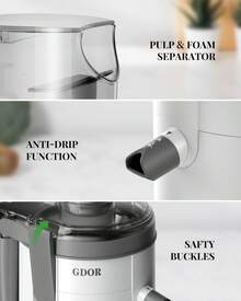 GDOR Centrifugal Juicer, Dual Speeds Centrifugal Extractor Machines With 2.5" Feed Chute,15Oz, For Fruits And Veggies, Anti-Drip, Includes Cleaning Brush, 350W, Black. - US A Type Plug(110-127V) - View 8