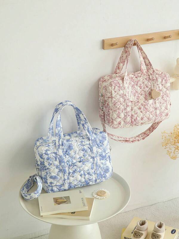 حقيبة أم متعددة الوظائف سعة كبيرة مبطنة بخطاطيف عربة أطفال قطعة واحدة