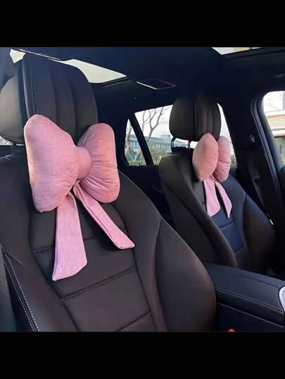 1pc Cute Bow Car Neck Pillow, Soft & Comfortable Headrest For Neck & Head Support, Suitable For All Seasons Car Seat Headrest Accessory