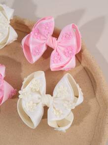 2 件花朵仿珍珠 Korker 发饰，适合女士女孩闪亮蝴蝶结鳄鱼夹，素色优雅度假发夹，闪亮公主发夹，精致婚礼发夹，女士发饰，爪夹，发夹，发夹