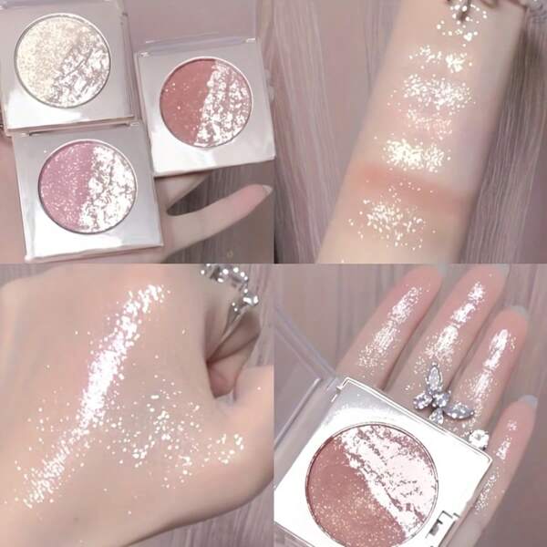2-In-1 Highlighter And Blush Contour Palette--Multi-Purpose Product For Shimmering Eyeshadow, Blush, And Highlighting, Highlights Contours And Brightens Face And Body, Long-Lasting Waterproof And Oil-Control