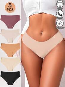 5pcs Set Seamless Low Waist Panties Traceless Sexy Lingerie Panty Breathable Underwear Women Ice Silk Solid Briefs Intimates Yoga Sports Comfy Female Underwear