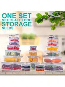 48-52 Pieces/Set Food Storage Container Set, Crisper, Easy Fix Lids (24 Lids + 24 Containers) (26 Lids + 26 Containers) - Sealed Plastic Containers For Pantry, Travel, Outdoor Picnics, Kitchen Organization, Free Labels And Tags