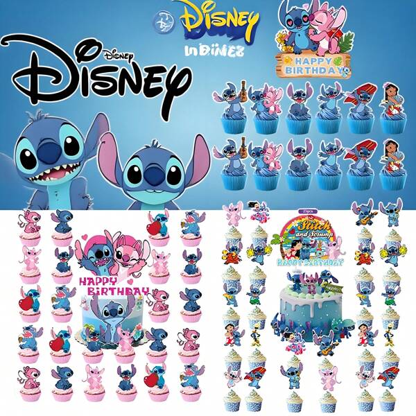Disney Disney 25pcs Stitch Themed Birthday Cake Decoration, Home And Campus Party Decoration, Cake Inserts Can Be Used For Birthdays, Weddings, Campus DIY