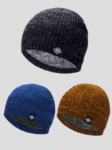 1pc Men's Dual Layer Thermal Lined Knit Cap, Solid Color Winter Warm Beanie Hat For Outdoor Sport, Travel, Riding, Casual Comfortable Snowflake Pattern Suitable For Daily Wear Halloween