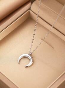 Colar de Aço Inoxidável com Elegante Pingente de Lua, Colar Gargantilha Fashion, Joia Feminina de Luxo Estilo Coreano, Presente de Festa