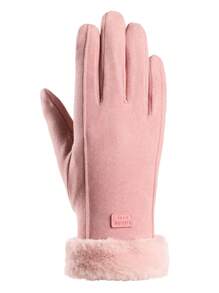 1 双女士冬季全指手套，保暖隔热内衬触屏手套，适合驾驶、骑行、户外活动，纯色