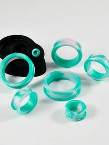 4pairs Uneven Colored Marble Pearlized Flesh Thick Silicone Ear Tunnel Earrings Expander Round Double Flared Flesh Gauges Plug Piercing 8mm-38mm - Color Mixing - View 9