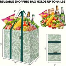BALEINE 4 PK Grocery Bags Reusable Shopping Bags With Reinforced Botto Heavy Duty Foldable Tote Bags Antique Folidage - Cổ Lá - Xem 2