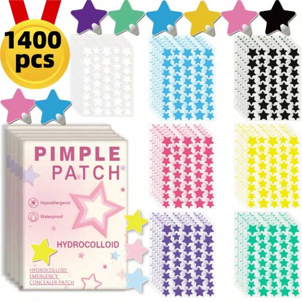 1400pcs/Set Acne Pimple Patch, Star Shaped Acne Stickers, Face Blemish Cover Up, Acne Spot Concealer, Unisex, Household Essential