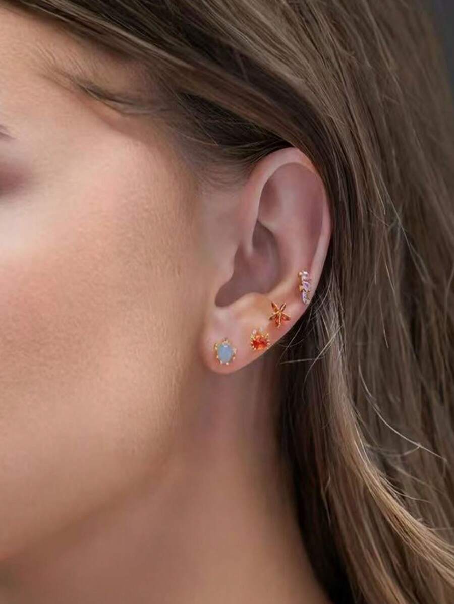 Set da 4 orecchini in stile marino con stelle marine e tartarughe, gioielli esquisiti e carini con cristalli di zirconia ipoallergenici, per decorazione quotidiana e regalo per le donne