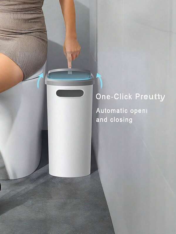 Slim Bathroom Trash Can With Press Top Lids, 2.1 Gallon White Small Trash Can For RV Inside, Plastic Narrow Garbage Can, Rectangular Waste Basket Trash Bin For Bathroom, Bedroom, Office, Kitchen
