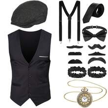 1920 年代男士盖茨比服装配饰套装 1920 年代男士服装匪帮服装配饰背心报童帽怀表领带万圣节 - 彩色 - 查看 10