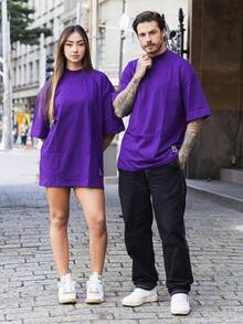 Oversized Plain Turtleneck Basic Streetwear T-Shirt For Men Unisex - Màu tím - Xem 9