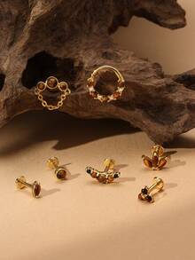 EleRunis 1 件天然虎眼石耳钉 925 纯银复古榄尖形三叶草耳环平背耳钉耳钉精美珠宝适合日常佩戴婚礼派对订婚周年纪念情人节 - 金色 - 查看 3