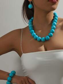 4pcs/Set Beaded Necklace, Bracelet, And Earrings Jewelry Set, Personalized Fashion Exaggerated Retro Retro Style For Women - Buddhist Bead Jewelry Set - View 11