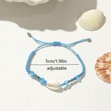 5 套 60 件时尚迷人的夏季夏威夷风格海滩彩色人造贝壳和海星串珠手链套装系列，随机混合款式，波西米亚编织可调节手链，适合女性、情侣、旅行、派对、婚礼、摄影、返校礼物送给朋友和同学