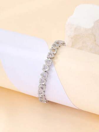 1 pièce Bracelet de mariée en forme de cœur en zircone luxueux plaqué platine de 0,03 μm d'épaisseur