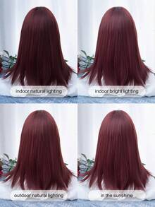 alicegarden 1 Stück hitzeresistente synthetische, gerade Perücke in Rot mit Mittelscheitel und Pony, 20 Zoll lang, aus Fasern hergestellt, geeignet für den täglichen Gebrauch, natürlich und realistisch. (Zubehör nicht enthalten)