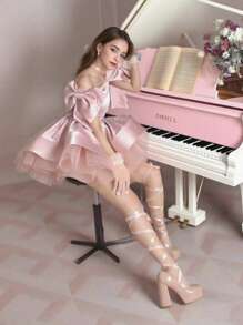 Elegant Pink Bow Decor Short Dress, Teen Girl Dresses For Wedding, Prom, Graduation, Birthday Party, Christmas