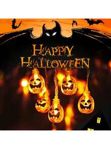 1 件 1.5/3/6 米 10/20/40LED 万圣节树脂南瓜灯串，由干电池供电（不含电池），采用恐怖树脂南瓜设计，用于庭院、门廊、露营派对装饰、万圣节树和窗户装饰、万圣节装饰、节日灯饰、怪诞氛围、电池供电灯万圣节装饰灯家居装饰派对装饰万圣节装饰房间装饰万圣节花园装饰礼物仙女