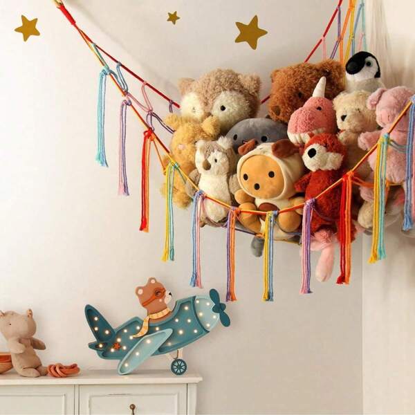 1pc Doll Storage Hammock Net Swing Large Hanging Storage Rack For Home Living Room, Bedroom, Decorative Cute & Fun Gift, 100X100X140cm Baby Care Storage Rack