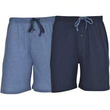 Hombres, 2 unidades de pantalones cortos de algodón para dormir, 5 pulgadas de entrepierna, cómodos y transpirables, colores surtidos - Azul jaspeado/azul marino brillante - Ver 1