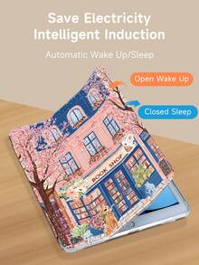 Kingsung 粉色樱花书店图案平板电脑保护套，兼容 iPad 9.7/10.2/10.5/10.9/12.9/Pro 11（第十代）、Galaxy Tab S6 Lite 10.4 英寸、Kindle Paperwhite 第十二代（2024 年款）、Kindle 第十一代（2022 年款），柔软防震，带智能支架/自动唤醒/睡眠功能 - 彩色 - 查看 5