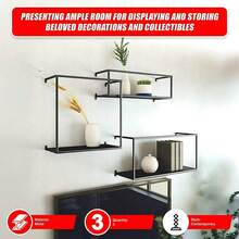 Retro Industrial Black Metal Floating Shelves - Stylish Display Stand For Home And Office Décor, Wall-Mounted Storage Solution For Books, Plants, And Collectibles