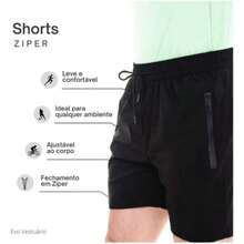 Short Bermuda Masculina Dry Fit Tecido Gelado Elastano Bolsos Com Zíper - Preto - Visão 3